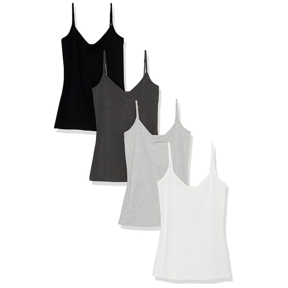 Women's Slim-Fit V-Neck Cami, Pack of 4, Black/Charcoal